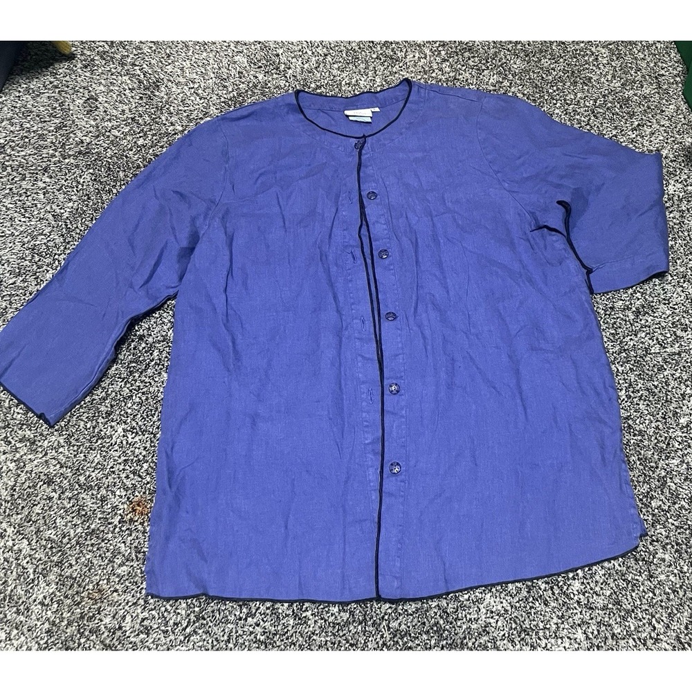 Hot Cotton Tunic Blazer Womens‎ Size L Linen 3/4 Sleeve USA Blue